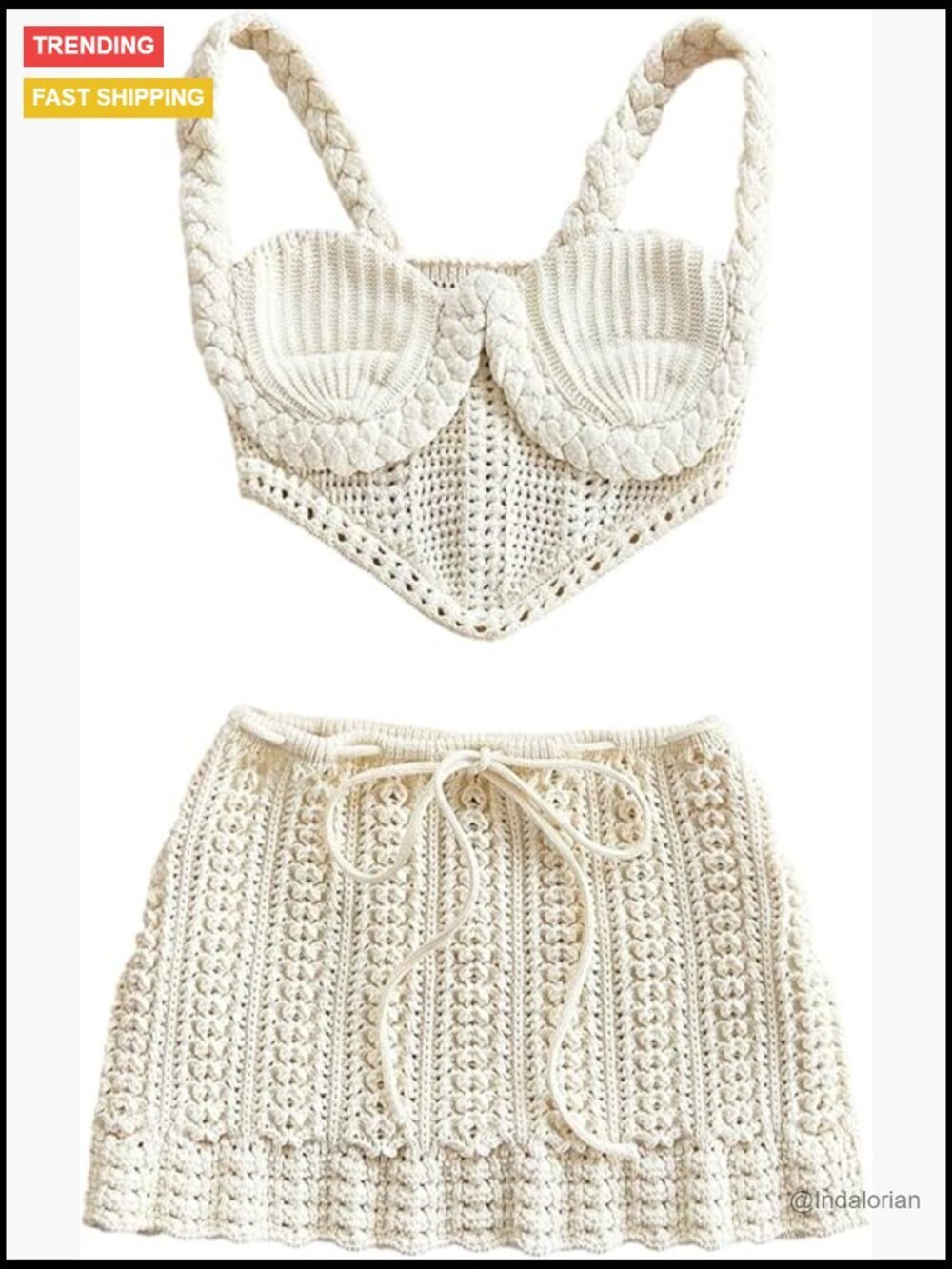 Two Piece Crochet Skirt Set Cami Crop Top Micro Mini Skirt Beach Outfit